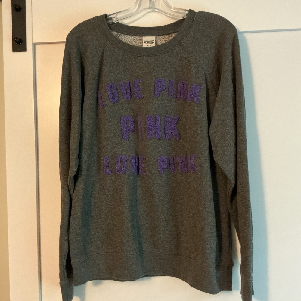 Victoria's Secret‎ PINK Sweatshirt Crew Neck Gray Women's Size Medium Cozycore